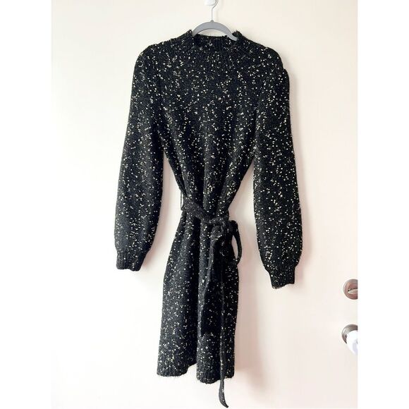 ✨SPARKLY✨Ann Taylor Mock Neck Sweater Dress Black and Gold Size SP - Picture 5 of 8